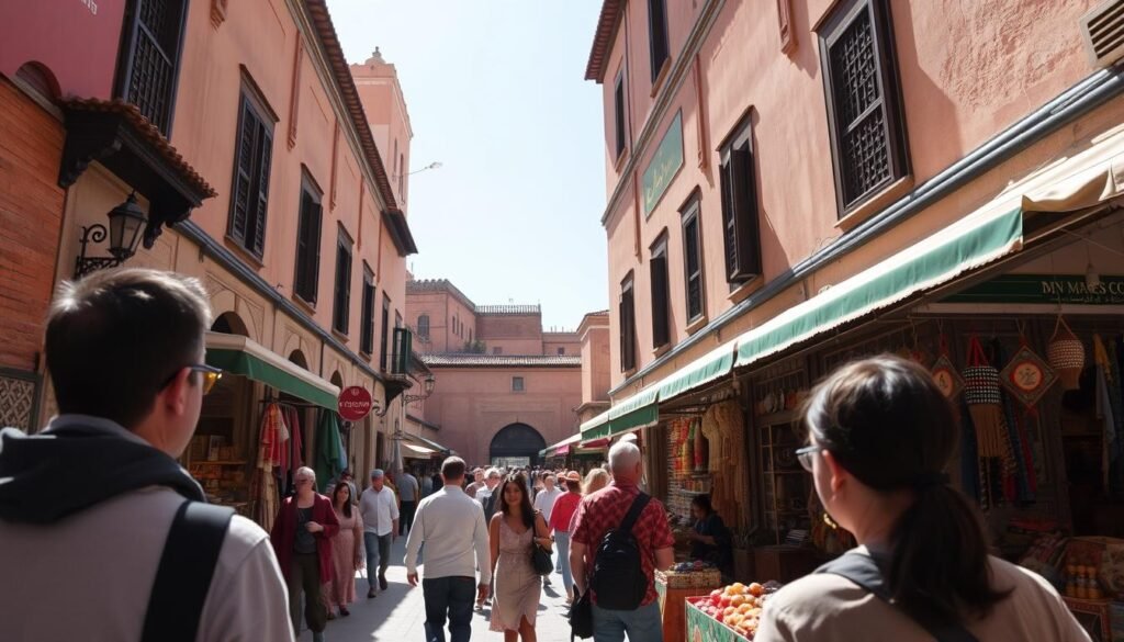 Generate an image of a guided tour in Fez Medina