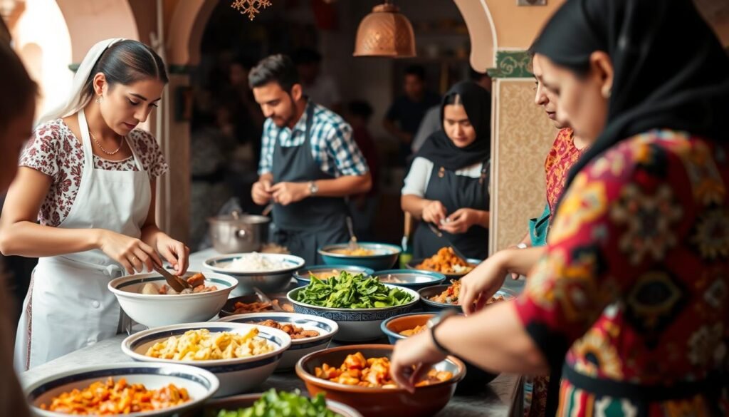 Image of a Moroccan cooking class in action