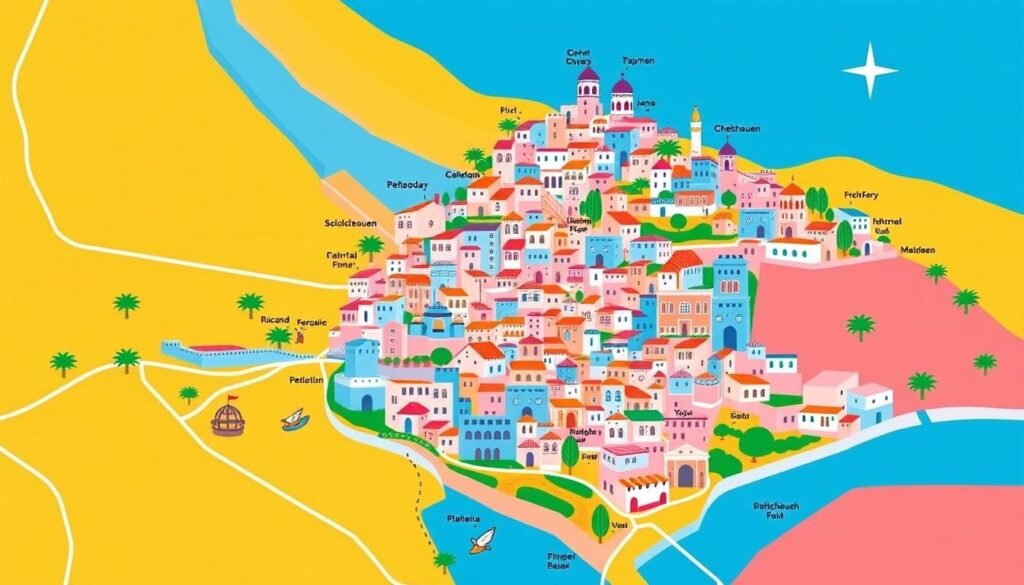 Image of a map of Chefchaouen highlighting main attractions